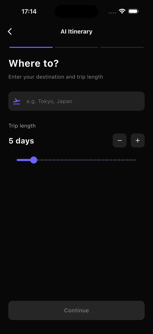 WanderScore AI itinerary Where to screen