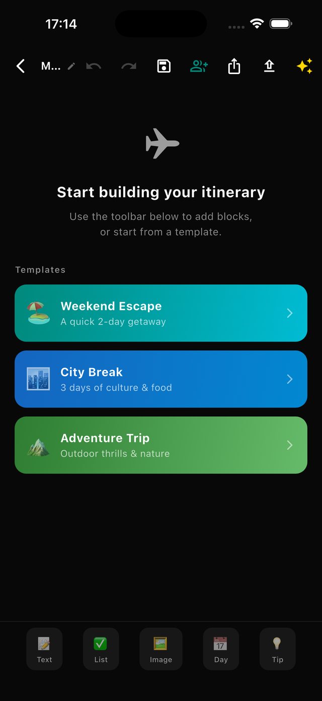 WanderScore Itinerary Lab block editor