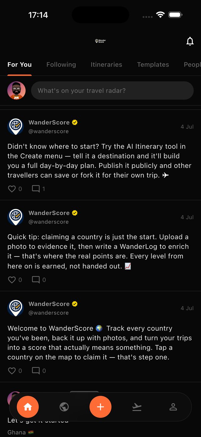 WanderScore social feed